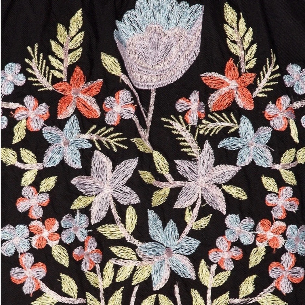 Free People Fleur Du Jour Embroidered Off Shoulder Dress Black Boho NWOT Size L - Picture 4 of 7